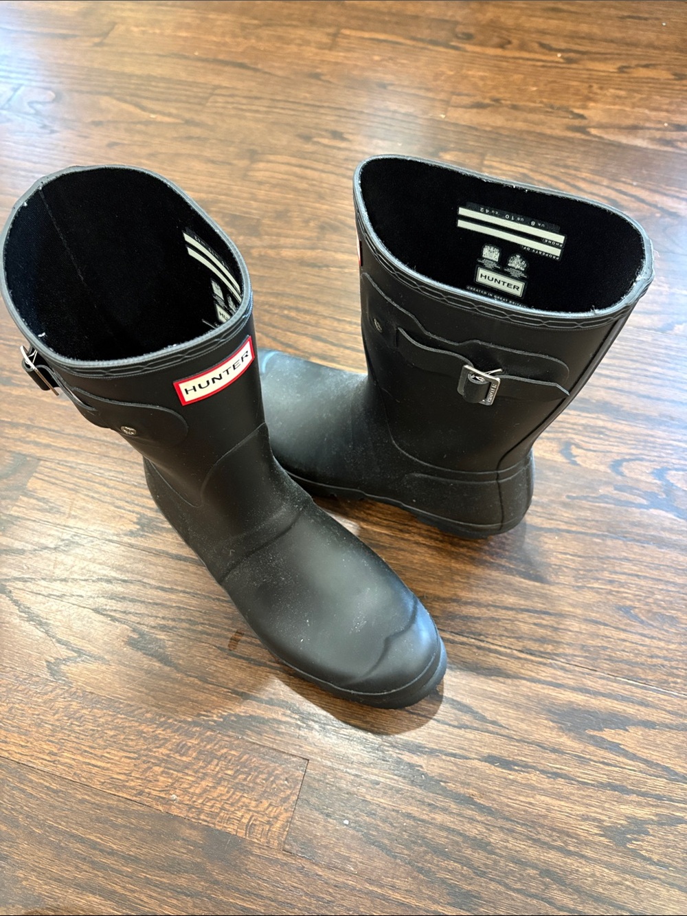 Original Hunter Black Rain Boots with Side Buckle. Women’s size 10